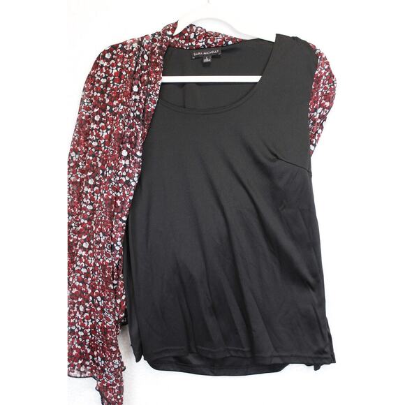 Sara Michelle Metallic Bell Sleeves Blouse Under Tank Women L Boho Black Red - Picture 6 of 10